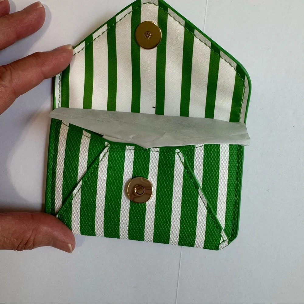 Kate Spade x Target Green White Stripe Envelope Card Case Mini Wallet NWT Preppy