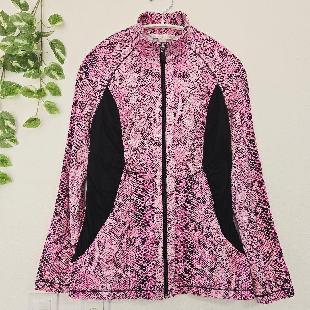 Boston Proper Python Print Zip-Up Jacket Pink Rash Guard S